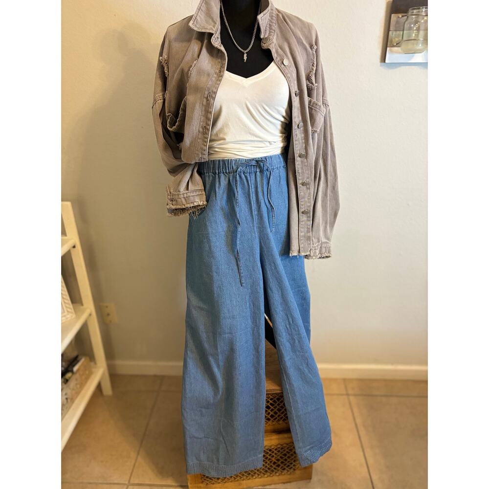 🌟NEWPORT NEWS Chambray Drawstring
Wide-Leg Pant/Jeans